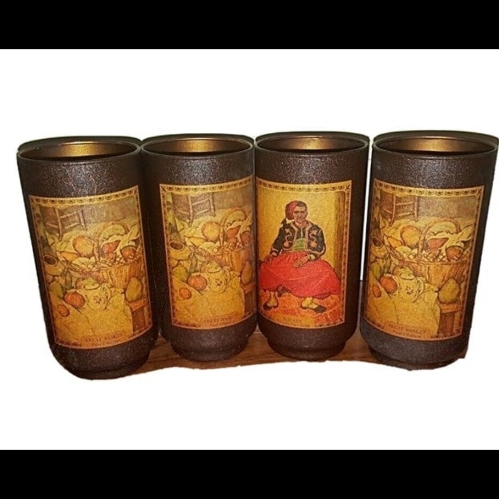 Vintage textured glasses - 4pc - jim beam, cezanne, van gogh